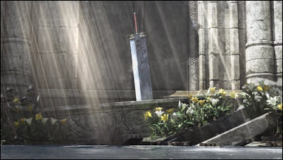 The Buster Sword joins Aerith at the church.