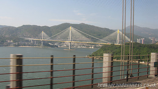 The Tsing Ma Bridge from a distance.