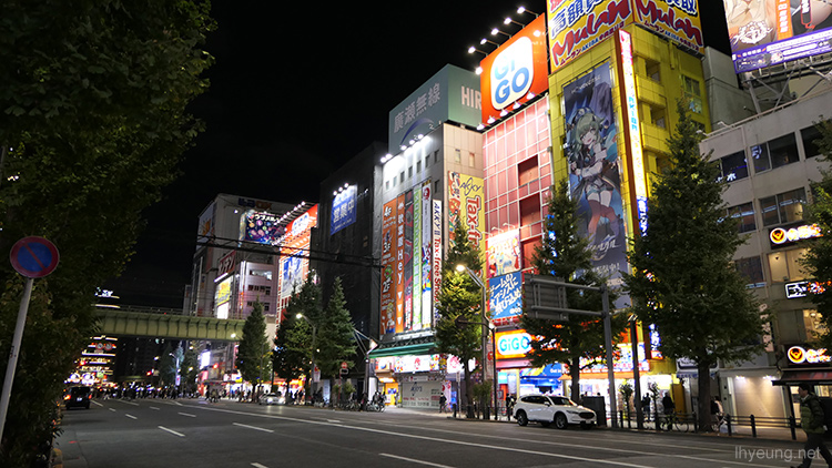 Akihabara central street at night.