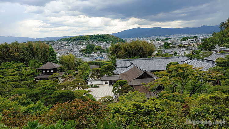 Kinkaku garden from elevated ground.