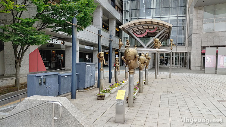 Doraemon Walking Trail statues outside Wing Wing Plaza.